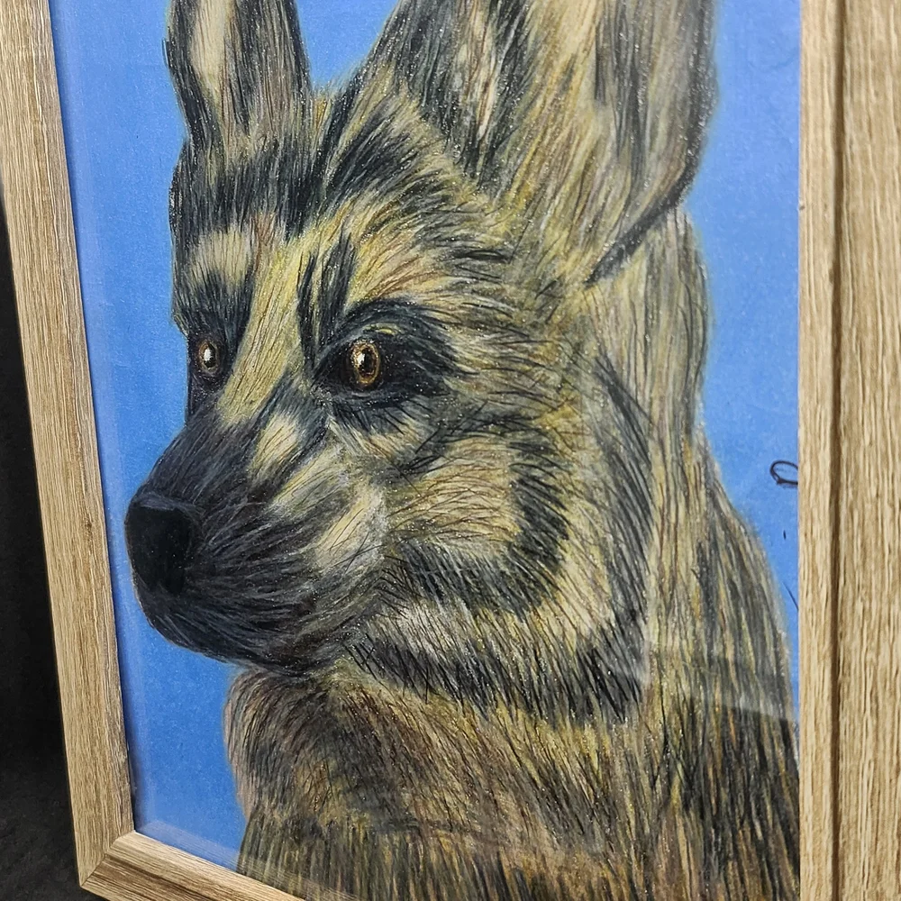 Hand Crafted Framed German Shepherd Colored Pencil Drawing